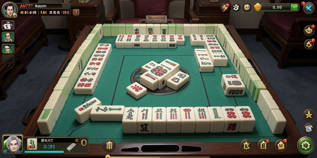 Gameplay AN777 menampilkan serunya permainan Mahjong yang penuh warna.