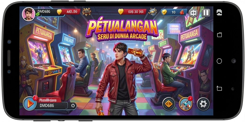 Tampilan gameplay seru di DMD686 dengan tantangan arcade.