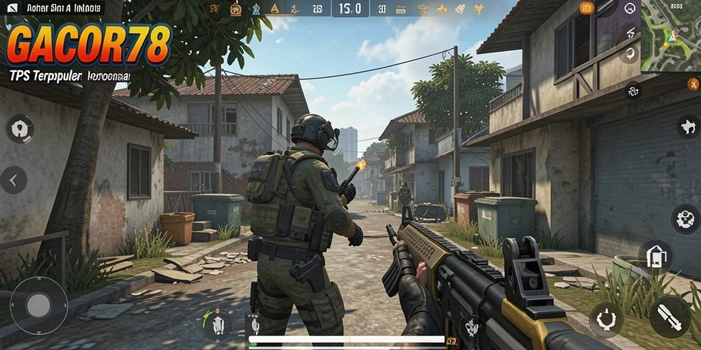 Screenshot utama GACOR78 menunjukkan aksi laga yang mendebarkan dalam gameplay TPS.