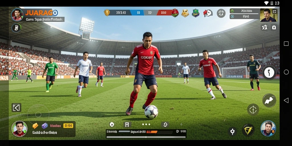 Tampilan gameplay JUARAGO yang mendebarkan dan penuh aksi sepak bola.