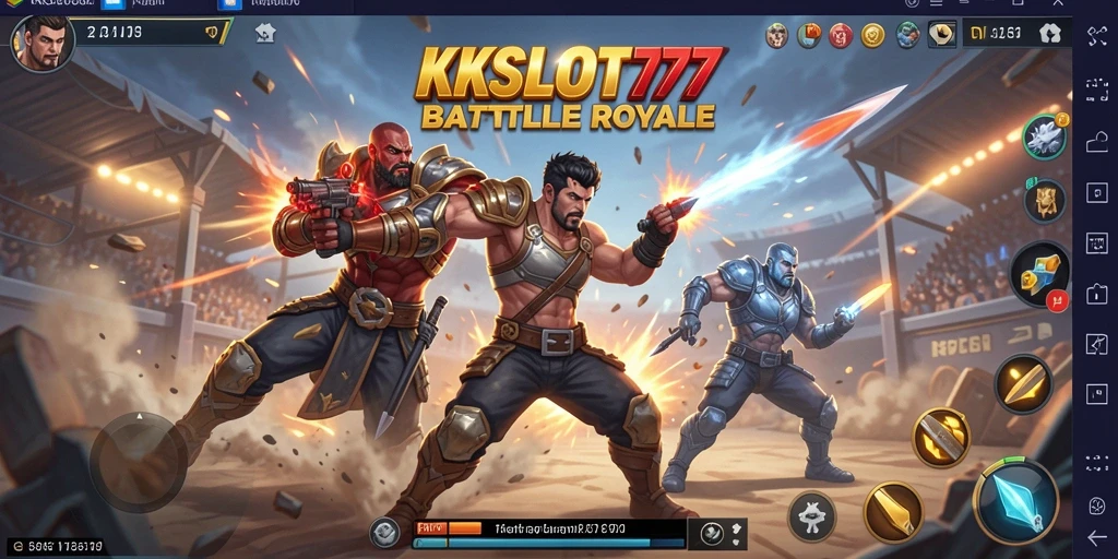 Screenshot menampilkan aksi seru dalam permainan KKSLOT777 Battle Royale.