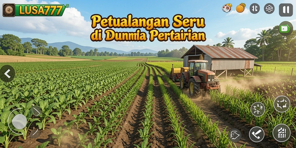 Screenshot LUSA777 menampilkan desain ladang pertanian yang indah dengan berbagai tanaman.