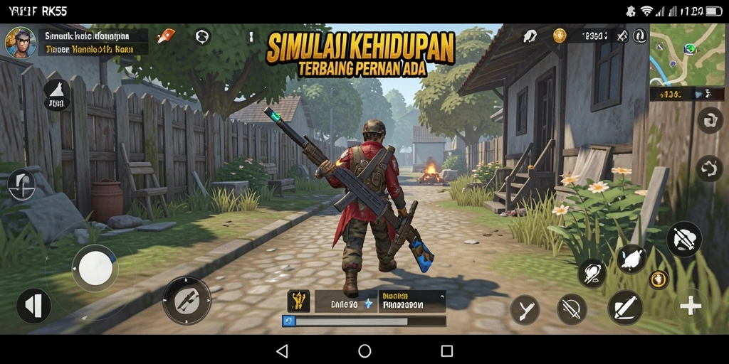 Tampilan gameplay RK55 dengan berbagai aktivitas simulasi kehidupan.