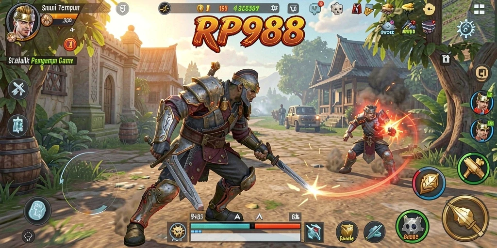 Tampilan screenshot utama RP888 yang menunjukkan aksi strategi intens.