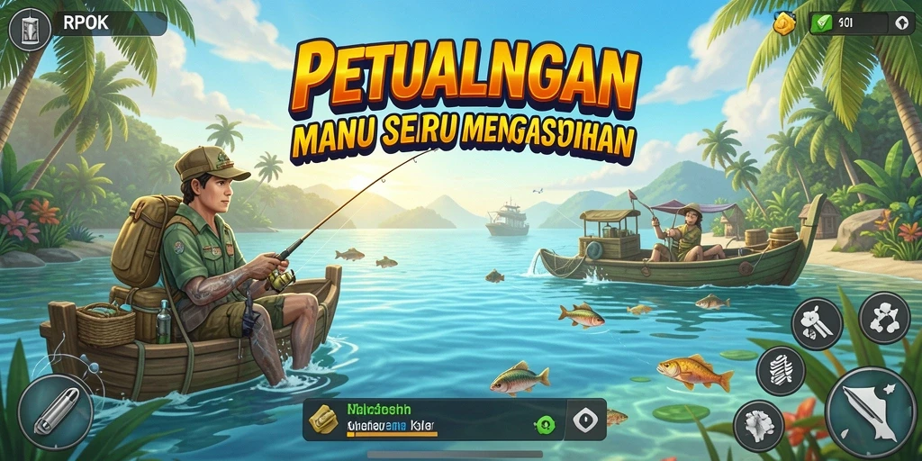 Screenshot RPOK menampilkan aksi seru saat memancing ikan besar.